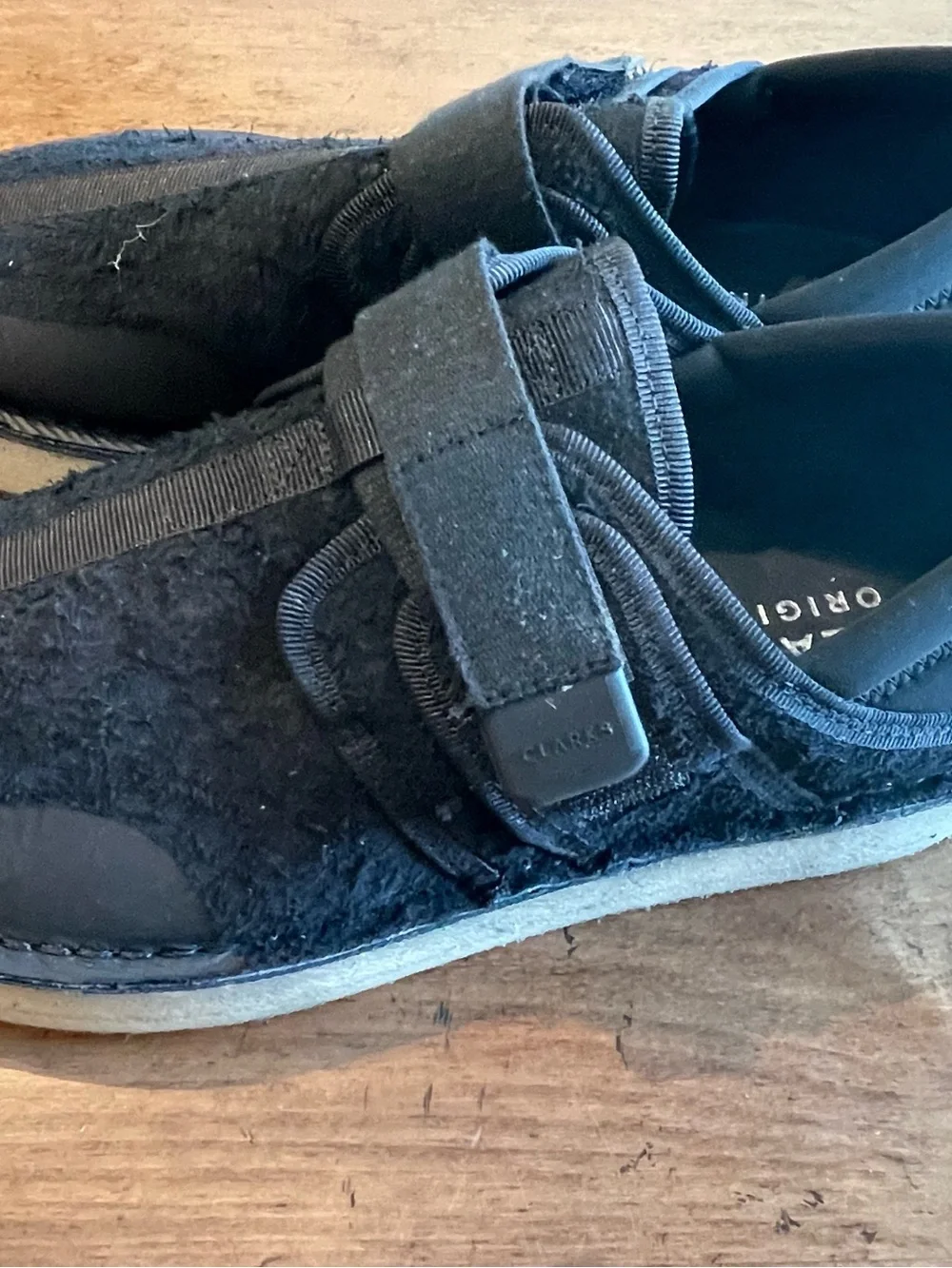 Size 9.5 Clarks Black Men's Slip-On Loafers with Hook-and-Loop Strap
